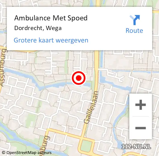 Locatie op kaart van de 112 melding: Ambulance Met Spoed Naar Dordrecht, Wega op 8 augustus 2024 04:29