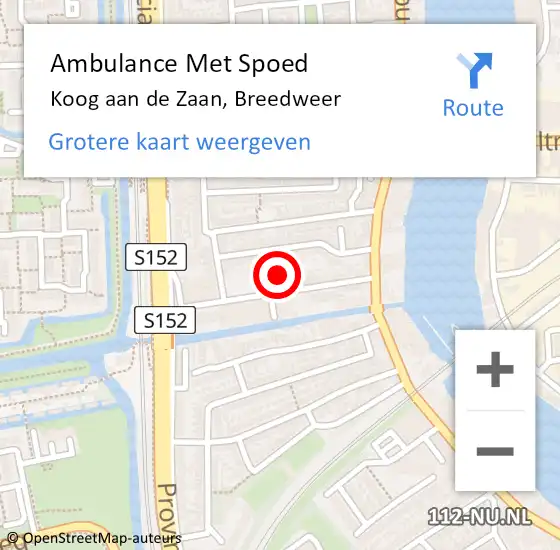 Locatie op kaart van de 112 melding: Ambulance Met Spoed Naar Koog aan de Zaan, Breedweer op 8 augustus 2024 05:34