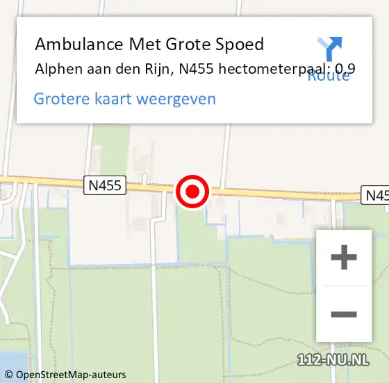 Locatie op kaart van de 112 melding: Ambulance Met Grote Spoed Naar Alphen aan den Rijn, N455 hectometerpaal: 0,9 op 8 augustus 2024 07:09