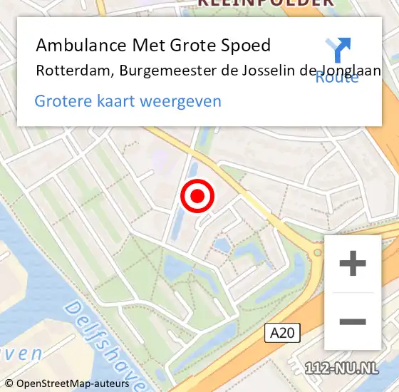 Locatie op kaart van de 112 melding: Ambulance Met Grote Spoed Naar Rotterdam, Burgemeester de Josselin de Jonglaan op 8 augustus 2024 07:10