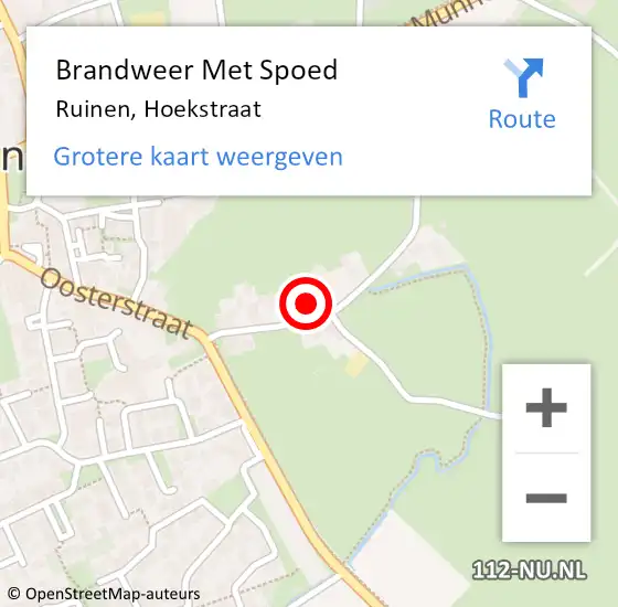 Locatie op kaart van de 112 melding: Brandweer Met Spoed Naar Ruinen, Hoekstraat op 8 augustus 2024 07:20