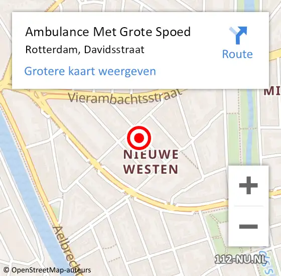 Locatie op kaart van de 112 melding: Ambulance Met Grote Spoed Naar Rotterdam, Davidsstraat op 8 augustus 2024 08:01