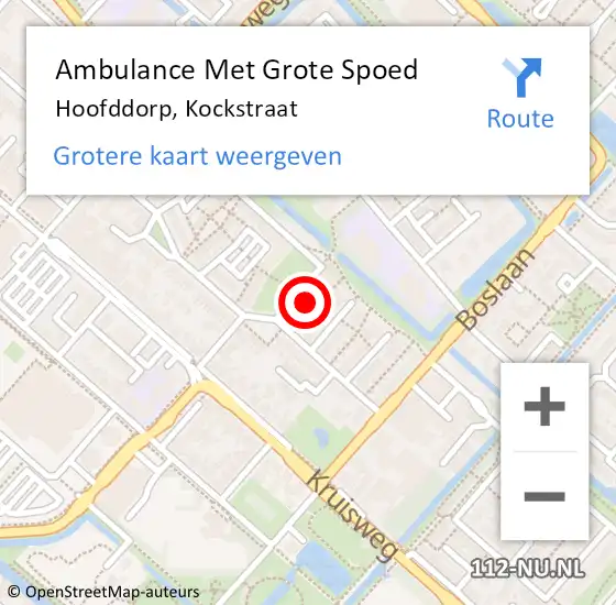 Locatie op kaart van de 112 melding: Ambulance Met Grote Spoed Naar Hoofddorp, Kockstraat op 8 augustus 2024 08:09