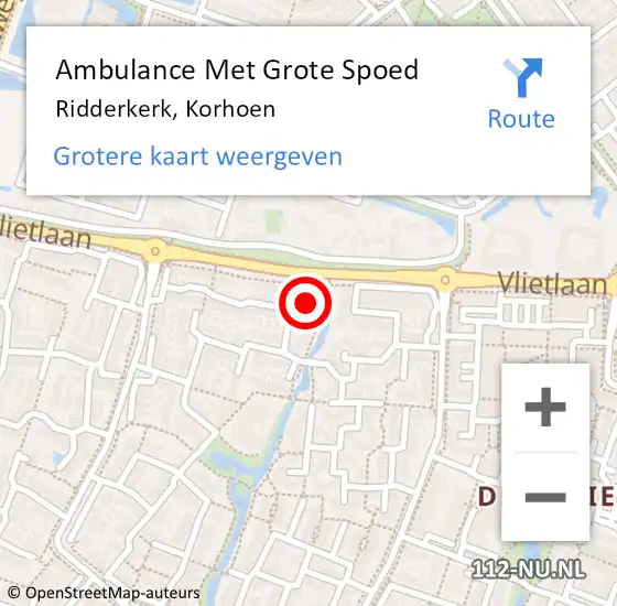 Locatie op kaart van de 112 melding: Ambulance Met Grote Spoed Naar Ridderkerk, Korhoen op 8 augustus 2024 08:11