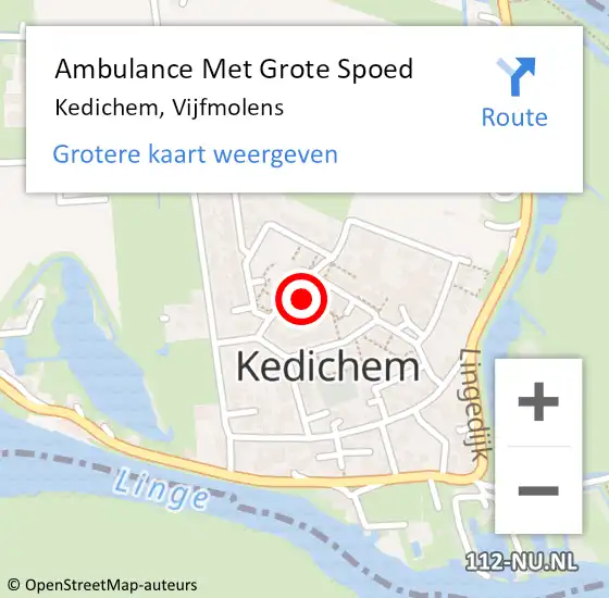 Locatie op kaart van de 112 melding: Ambulance Met Grote Spoed Naar Kedichem, Vijfmolens op 8 augustus 2024 08:17