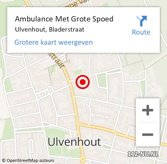 Locatie op kaart van de 112 melding: Ambulance Met Grote Spoed Naar Ulvenhout, Bladerstraat op 15 oktober 2014 17:12