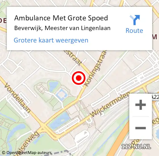 Locatie op kaart van de 112 melding: Ambulance Met Grote Spoed Naar Beverwijk, Meester van Lingenlaan op 8 augustus 2024 08:43