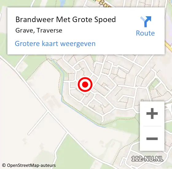 Locatie op kaart van de 112 melding: Brandweer Met Grote Spoed Naar Grave, Traverse op 8 augustus 2024 08:51