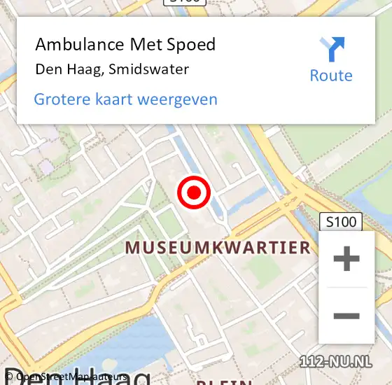 Locatie op kaart van de 112 melding: Ambulance Met Spoed Naar Den Haag, Smidswater op 8 augustus 2024 08:51