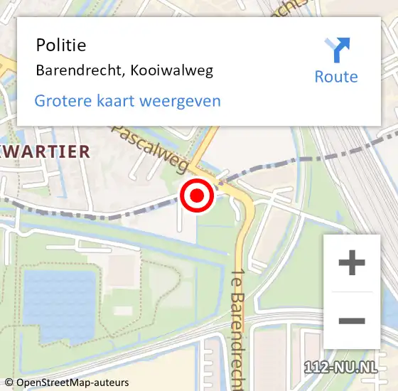 Locatie op kaart van de 112 melding: Politie Barendrecht, Kooiwalweg op 8 augustus 2024 08:58