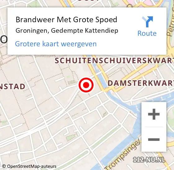 Locatie op kaart van de 112 melding: Brandweer Met Grote Spoed Naar Groningen, Gedempte Kattendiep op 8 augustus 2024 08:59