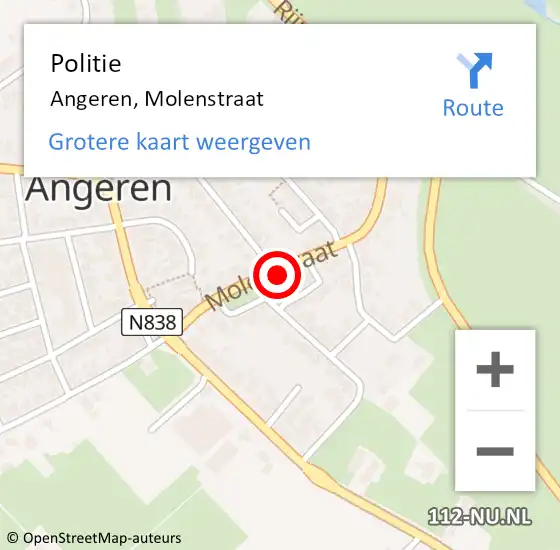 Locatie op kaart van de 112 melding: Politie Angeren, Molenstraat op 8 augustus 2024 09:33