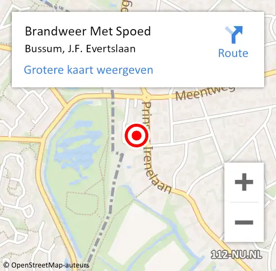 Locatie op kaart van de 112 melding: Brandweer Met Spoed Naar Bussum, J.F. Evertslaan op 8 augustus 2024 09:44