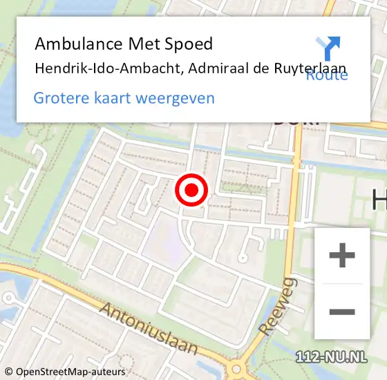 Locatie op kaart van de 112 melding: Ambulance Met Spoed Naar Hendrik-Ido-Ambacht, Admiraal de Ruyterlaan op 8 augustus 2024 10:06