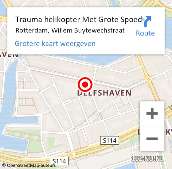 Locatie op kaart van de 112 melding: Trauma helikopter Met Grote Spoed Naar Rotterdam, Willem Buytewechstraat op 8 augustus 2024 10:13