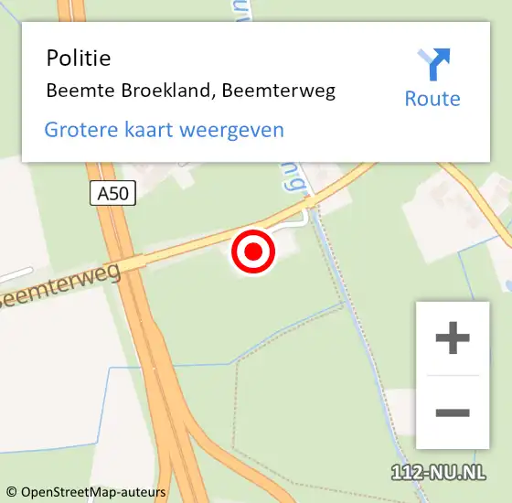 Locatie op kaart van de 112 melding: Politie Beemte Broekland, Beemterweg op 8 augustus 2024 10:16