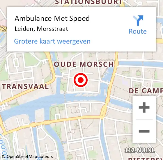 Locatie op kaart van de 112 melding: Ambulance Met Spoed Naar Leiden, Morsstraat op 8 augustus 2024 10:30