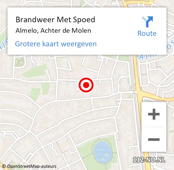 Locatie op kaart van de 112 melding: Brandweer Met Spoed Naar Almelo, Achter de Molen op 8 augustus 2024 10:33