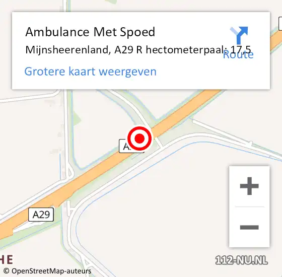 Locatie op kaart van de 112 melding: Ambulance Met Spoed Naar Mijnsheerenland, A29 R hectometerpaal: 17,5 op 15 oktober 2014 17:24