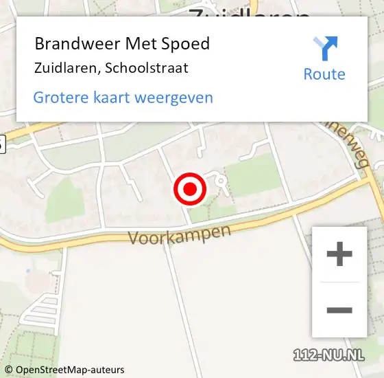 Locatie op kaart van de 112 melding: Brandweer Met Spoed Naar Zuidlaren, Schoolstraat op 8 augustus 2024 11:03