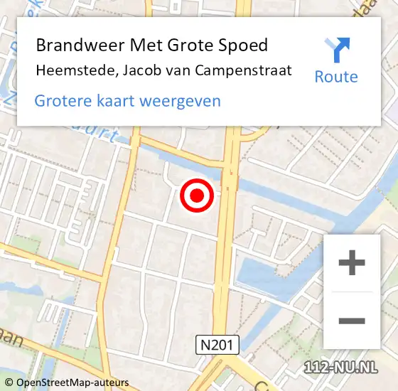 Locatie op kaart van de 112 melding: Brandweer Met Grote Spoed Naar Heemstede, Jacob van Campenstraat op 8 augustus 2024 11:10