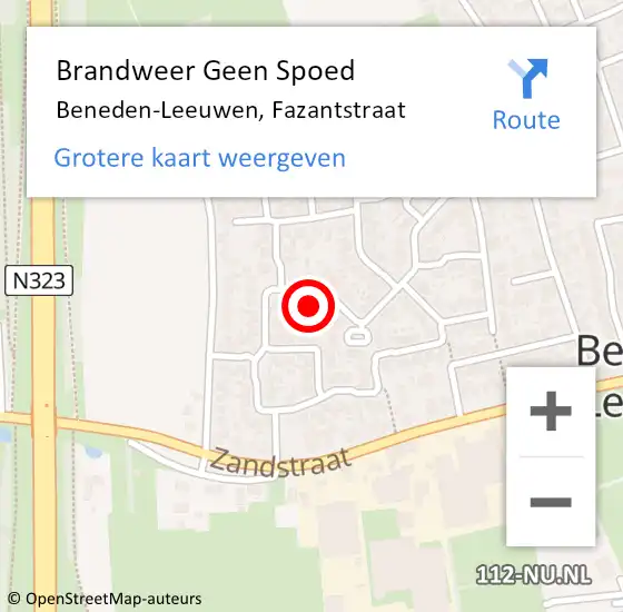 Locatie op kaart van de 112 melding: Brandweer Geen Spoed Naar Beneden-Leeuwen, Fazantstraat op 8 augustus 2024 11:19