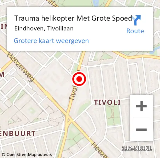 Locatie op kaart van de 112 melding: Trauma helikopter Met Grote Spoed Naar Eindhoven, Tivolilaan op 8 augustus 2024 11:20