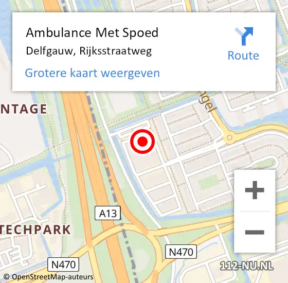 Locatie op kaart van de 112 melding: Ambulance Met Spoed Naar Delfgauw, Rijksstraatweg op 8 augustus 2024 11:47