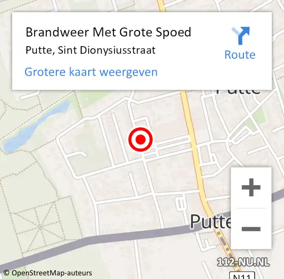 Locatie op kaart van de 112 melding: Brandweer Met Grote Spoed Naar Putte, Sint Dionysiusstraat op 8 augustus 2024 11:54