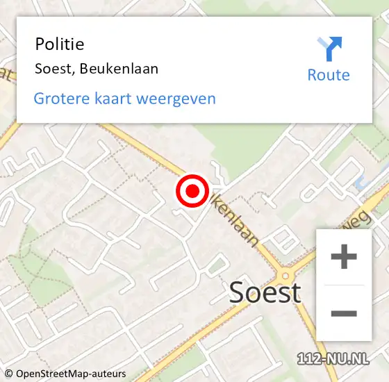 Locatie op kaart van de 112 melding: Politie Soest, Beukenlaan op 8 augustus 2024 11:58