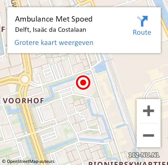 Locatie op kaart van de 112 melding: Ambulance Met Spoed Naar Delft, Isaäc da Costalaan op 8 augustus 2024 12:24