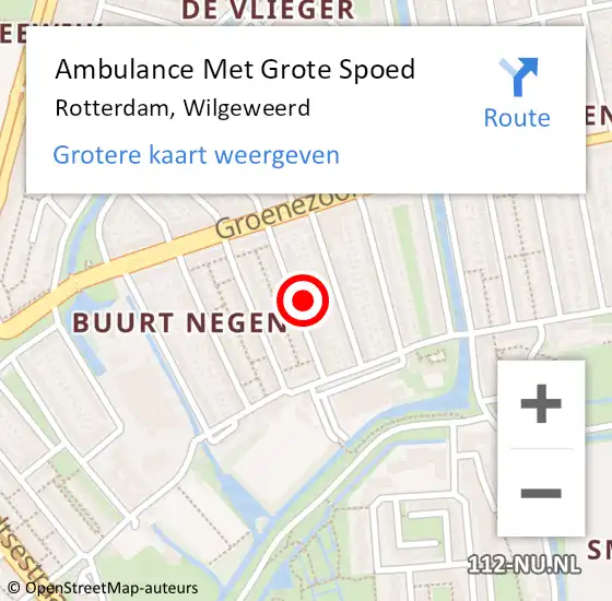 Locatie op kaart van de 112 melding: Ambulance Met Grote Spoed Naar Rotterdam, Wilgeweerd op 8 augustus 2024 12:25