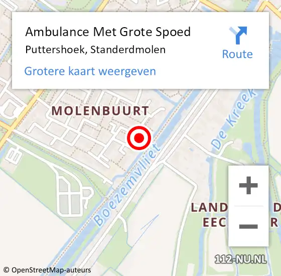 Locatie op kaart van de 112 melding: Ambulance Met Grote Spoed Naar Puttershoek, Standerdmolen op 8 augustus 2024 12:27