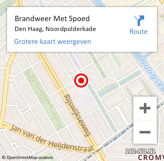 Locatie op kaart van de 112 melding: Brandweer Met Spoed Naar Den Haag, Noordpolderkade op 8 augustus 2024 12:28