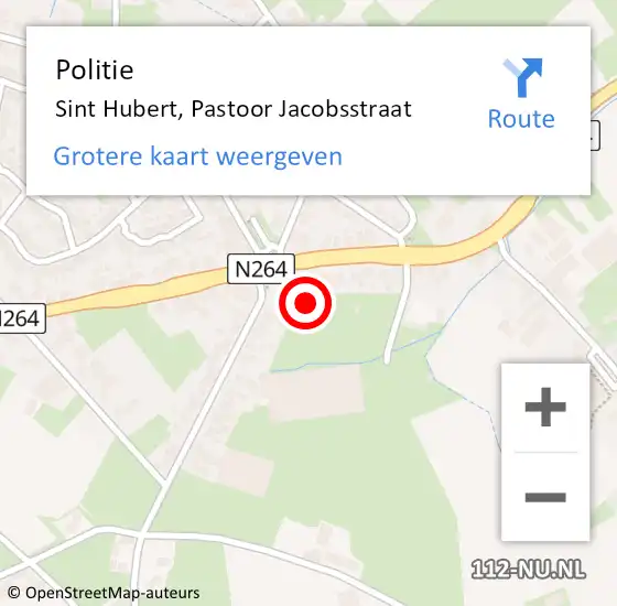 Locatie op kaart van de 112 melding: Politie Sint Hubert, Pastoor Jacobsstraat op 8 augustus 2024 12:32