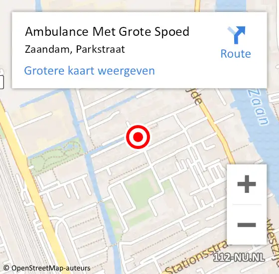 Locatie op kaart van de 112 melding: Ambulance Met Grote Spoed Naar Zaandam, Parkstraat op 8 augustus 2024 12:36