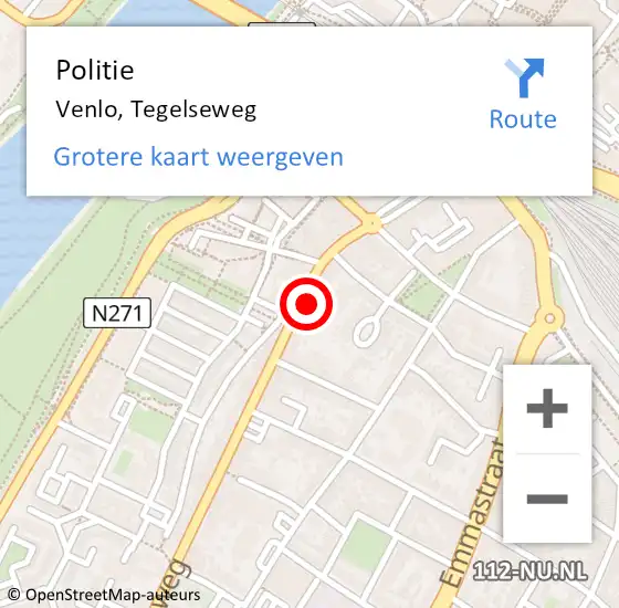 Locatie op kaart van de 112 melding: Politie Venlo, Tegelseweg op 8 augustus 2024 12:41