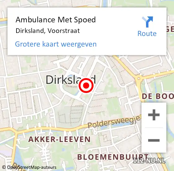 Locatie op kaart van de 112 melding: Ambulance Met Spoed Naar Dirksland, Voorstraat op 8 augustus 2024 12:57