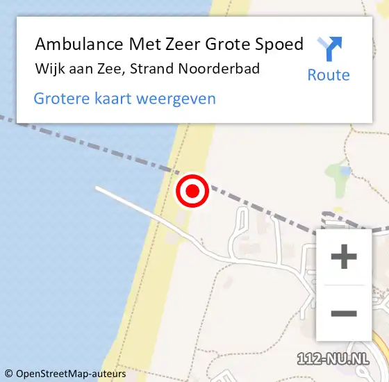 Locatie op kaart van de 112 melding: Ambulance Met Zeer Grote Spoed Naar Wijk aan Zee, Strand Noorderbad op 8 augustus 2024 13:14