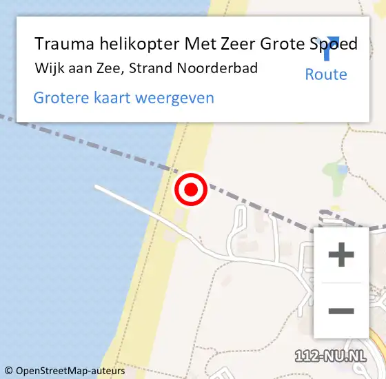 Locatie op kaart van de 112 melding: Trauma helikopter Met Zeer Grote Spoed Naar Wijk aan Zee, Strand Noorderbad op 8 augustus 2024 13:15