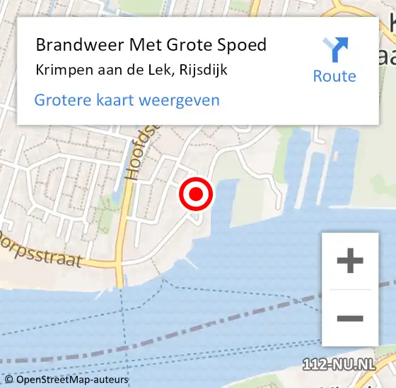 Locatie op kaart van de 112 melding: Brandweer Met Grote Spoed Naar Krimpen aan de Lek, Rijsdijk op 8 augustus 2024 13:28