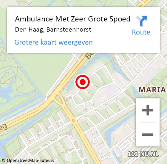 Locatie op kaart van de 112 melding: Ambulance Met Zeer Grote Spoed Naar Den Haag, Barnsteenhorst op 8 augustus 2024 13:34