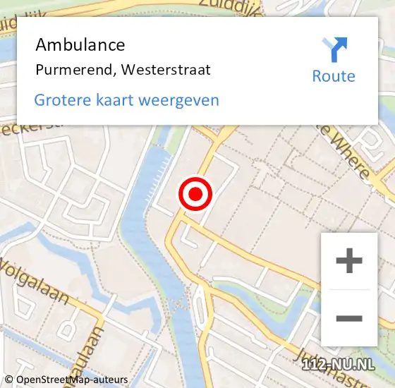 Locatie op kaart van de 112 melding: Ambulance Purmerend, Westerstraat op 8 augustus 2024 13:40