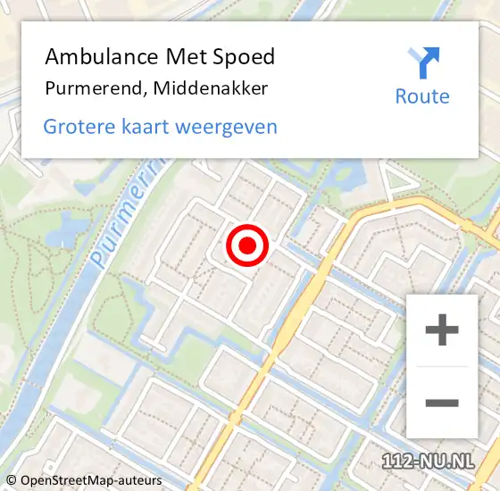 Locatie op kaart van de 112 melding: Ambulance Met Spoed Naar Purmerend, Middenakker op 8 augustus 2024 13:42