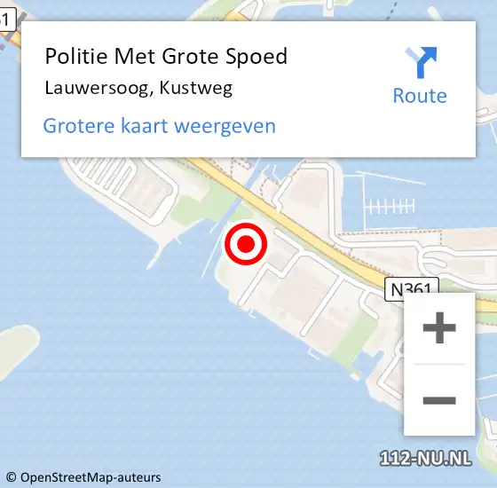 Locatie op kaart van de 112 melding: Politie Met Grote Spoed Naar Lauwersoog, Kustweg op 8 augustus 2024 13:44