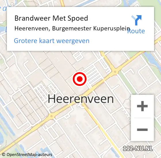 Locatie op kaart van de 112 melding: Brandweer Met Spoed Naar Heerenveen, Burgemeester Kuperusplein op 8 augustus 2024 13:59