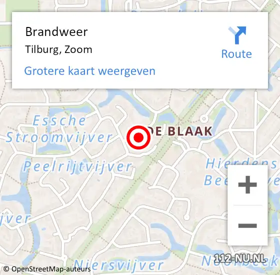 Locatie op kaart van de 112 melding: Brandweer Tilburg, Zoom op 8 augustus 2024 14:02