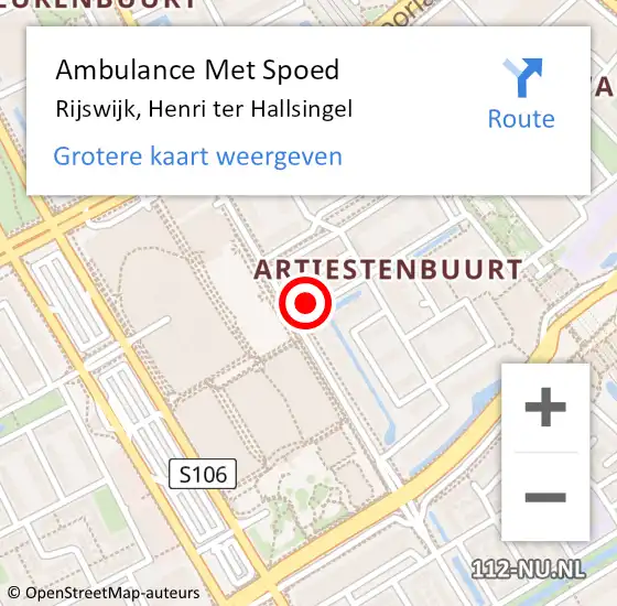 Locatie op kaart van de 112 melding: Ambulance Met Spoed Naar Rijswijk, Henri ter Hallsingel op 8 augustus 2024 14:16