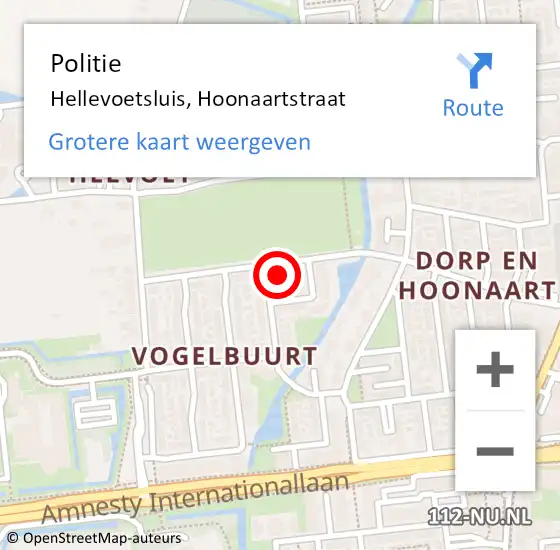 Locatie op kaart van de 112 melding: Politie Hellevoetsluis, Hoonaartstraat op 8 augustus 2024 14:18