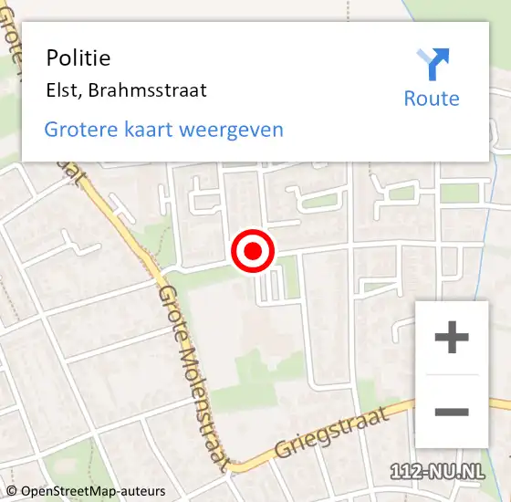 Locatie op kaart van de 112 melding: Politie Elst, Brahmsstraat op 8 augustus 2024 14:25